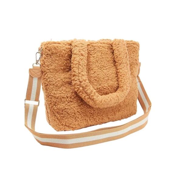 Bumble Bella by Jill Martin Sherpa Bag Brown Tan Fuzzy Plushie Crossbody New - Picture 2 of 8